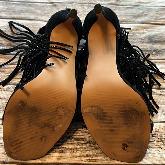 Steve Madden Black Suede Stilettos with 3 Tiers of Stone Covered Fringe 8.5 - Picture 10 of 10